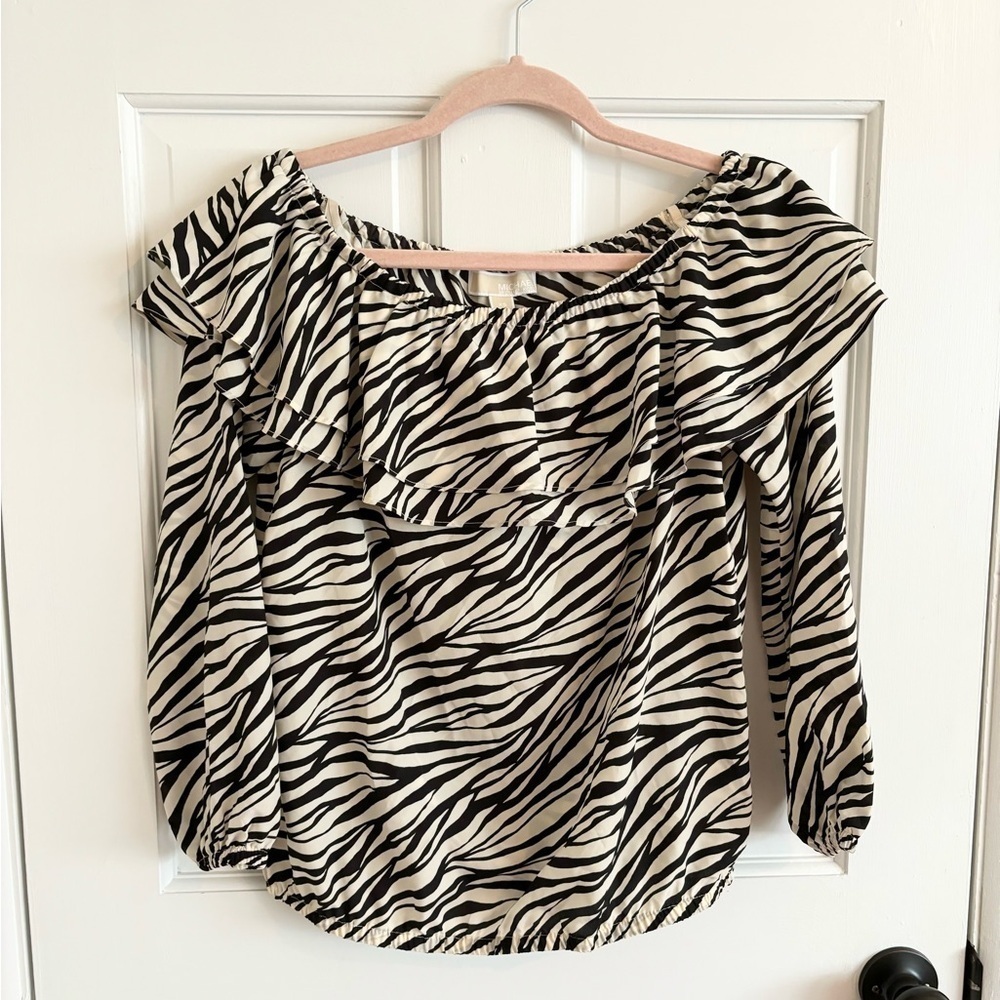 Michael Michael Kors tiger ruffle animal print top size XS new - Picture 3 of 5